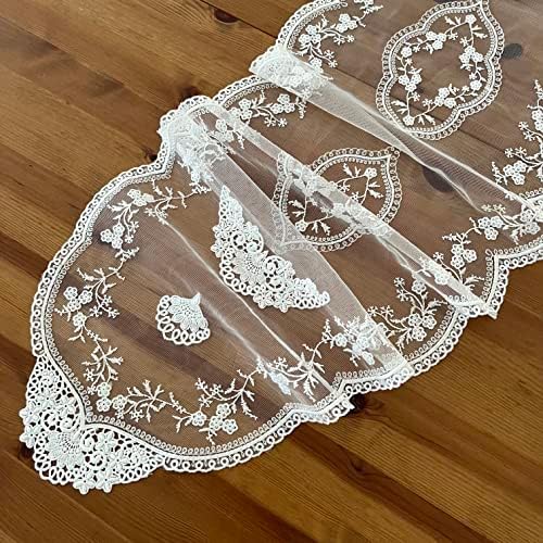 White Lace Table Runner with Flower Embroidery 12x59
