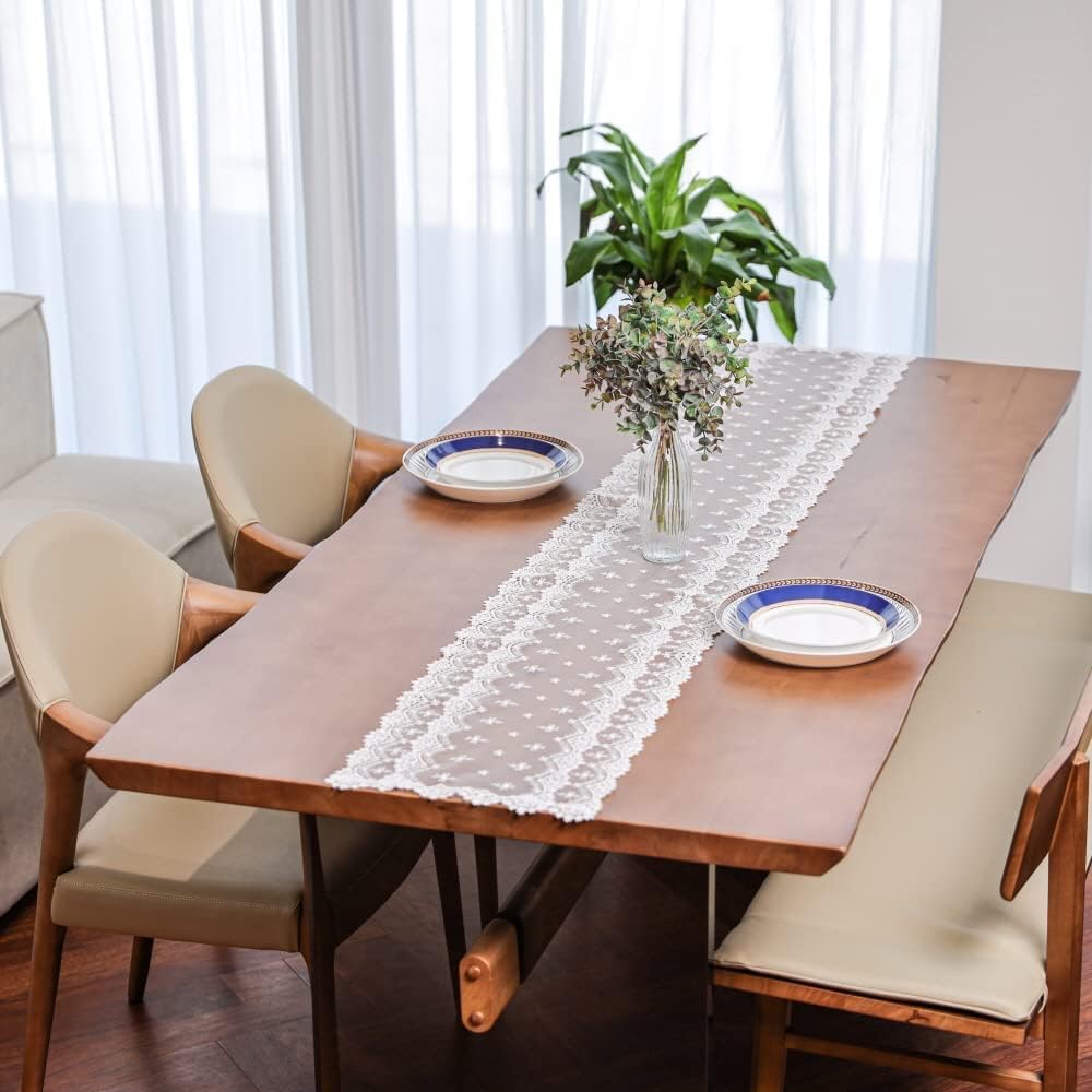 Lacely Inicia Table Lace Runner 12x70 Inch White Decor