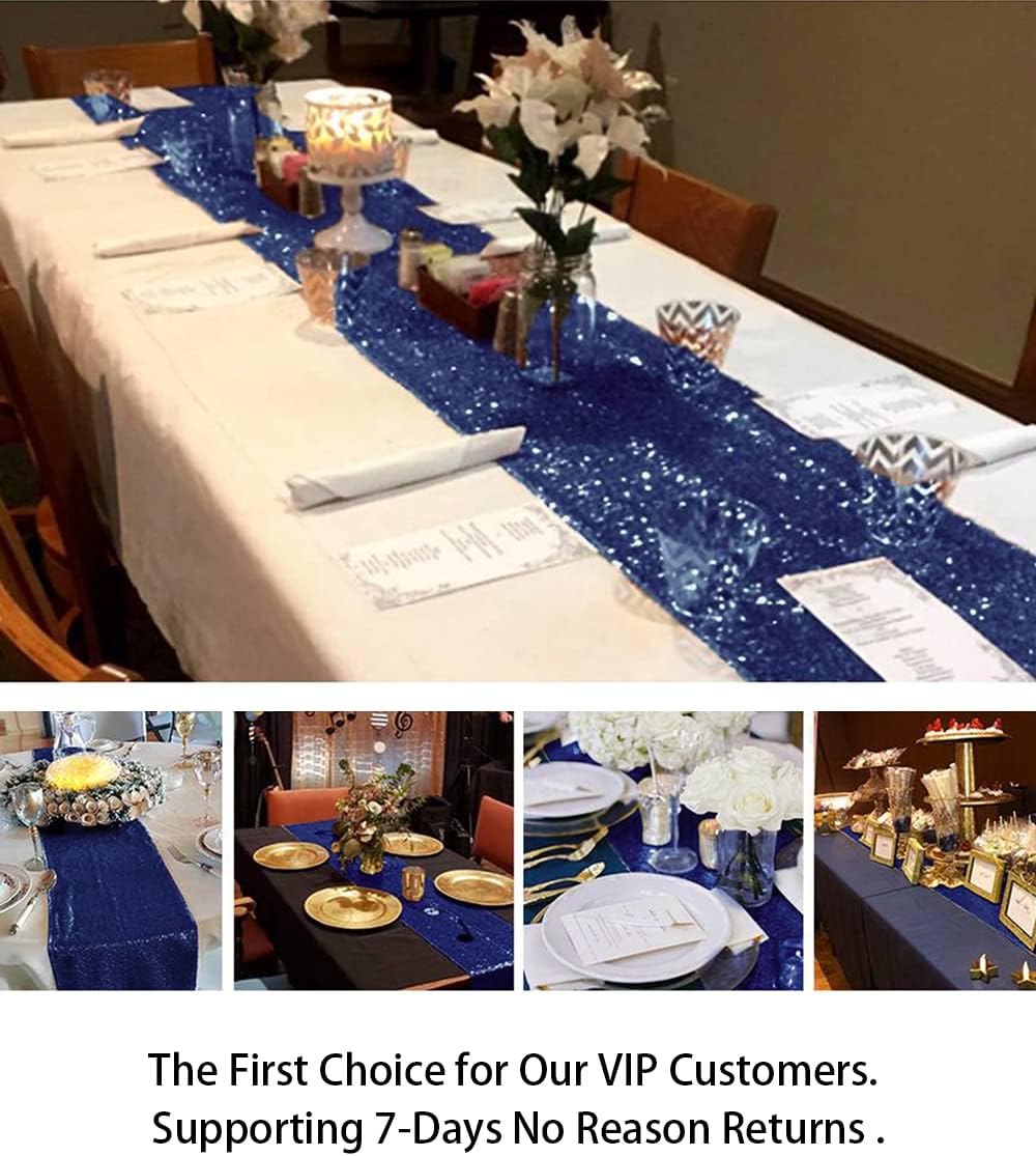 ShinyBeauty Sequin Table Runner 12x108 Inch Navy Blue Wedding Decor