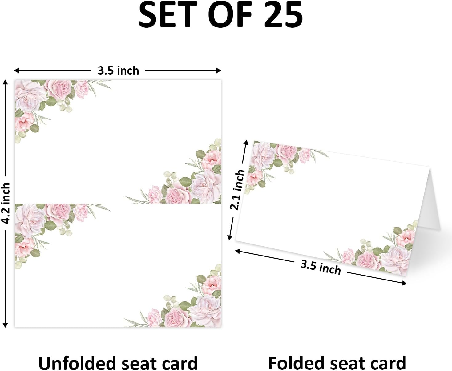 Pink Flower Place Cards Set of 25 Wedding Reception Party Cards