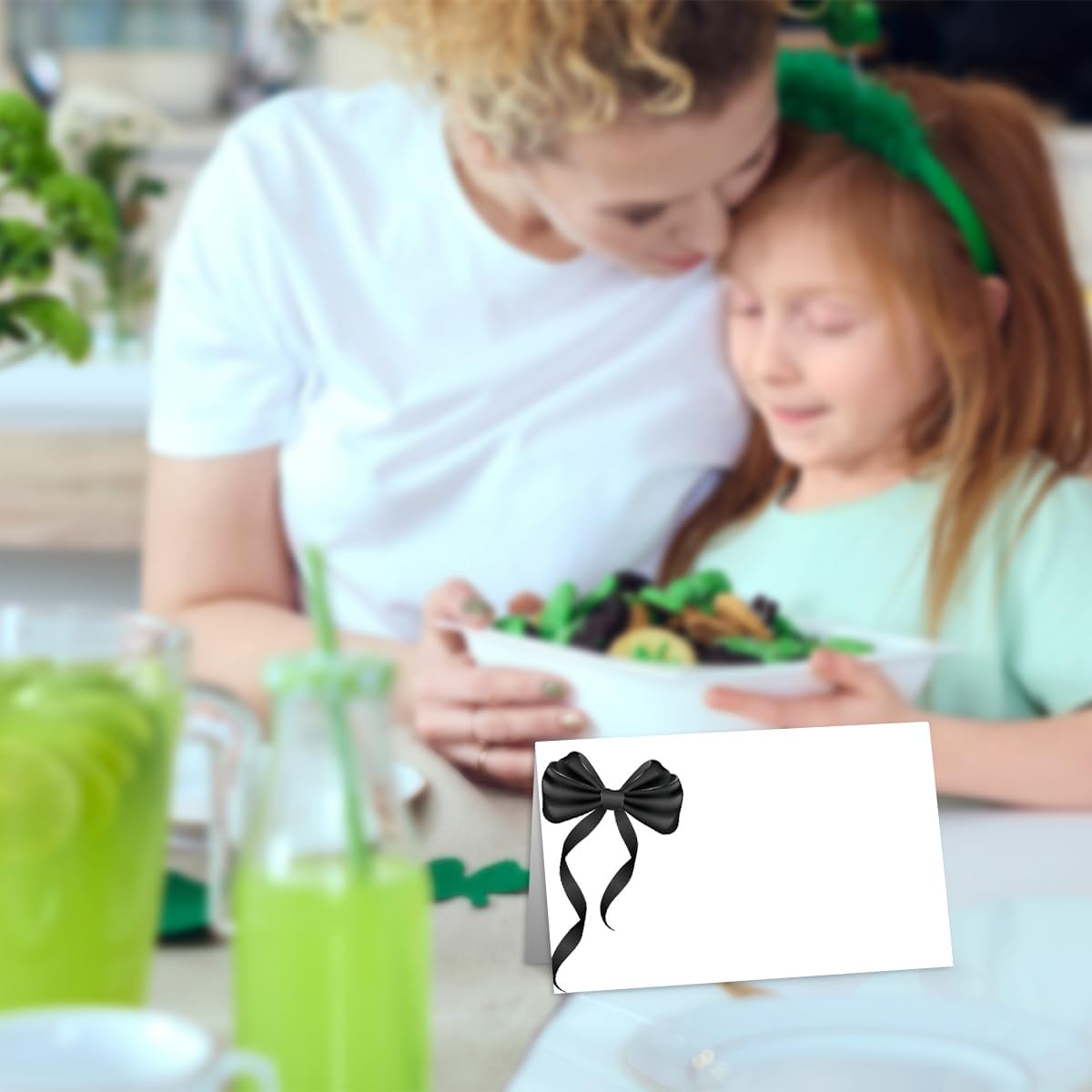 25 Pack Black Bow Table Place Cards for Events