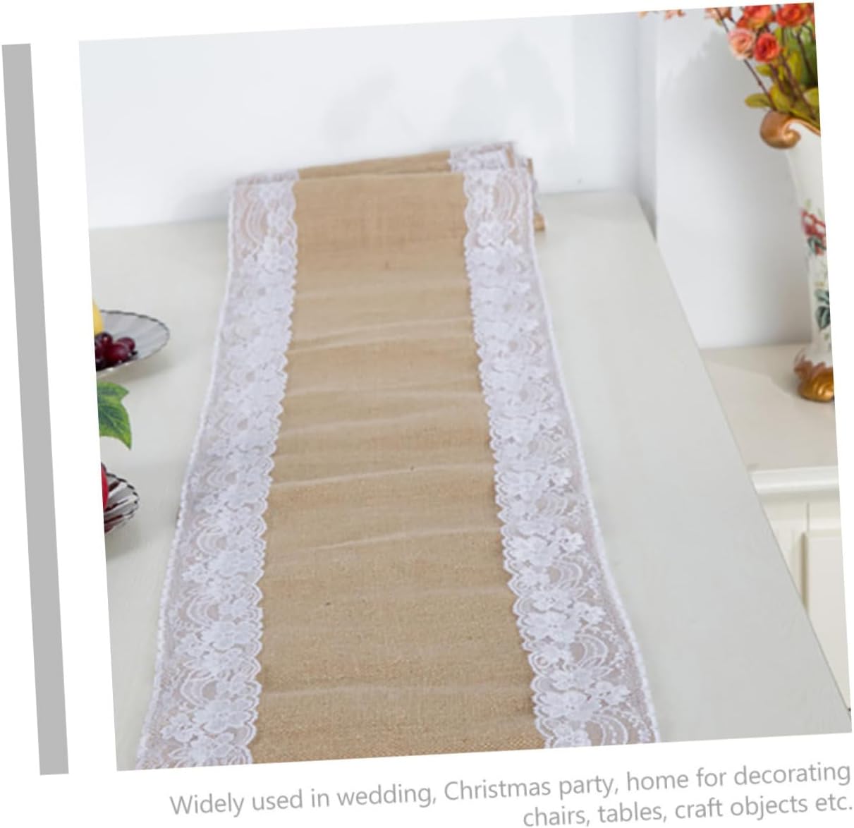 Ciieeo Linen Lace Table Runner for Weddings and Parties