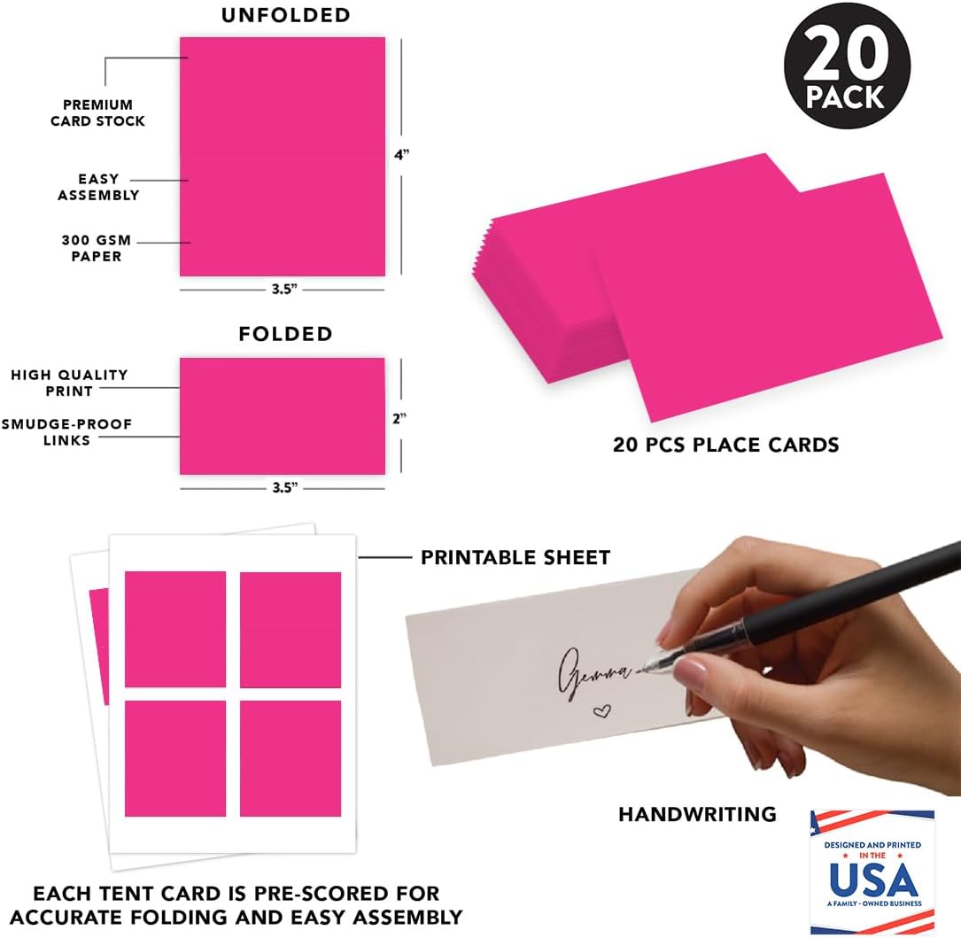 Andaz Press Fuchsia 20-Pack Place Cards for Events