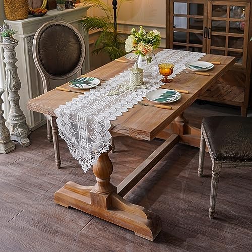 SUTAVIA White Lace Embroidery Table Runner for Home Kitchen Wedding Party