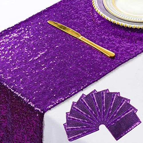 ShiDianYi Purple Glitter Sequin Table Runners 10PCS