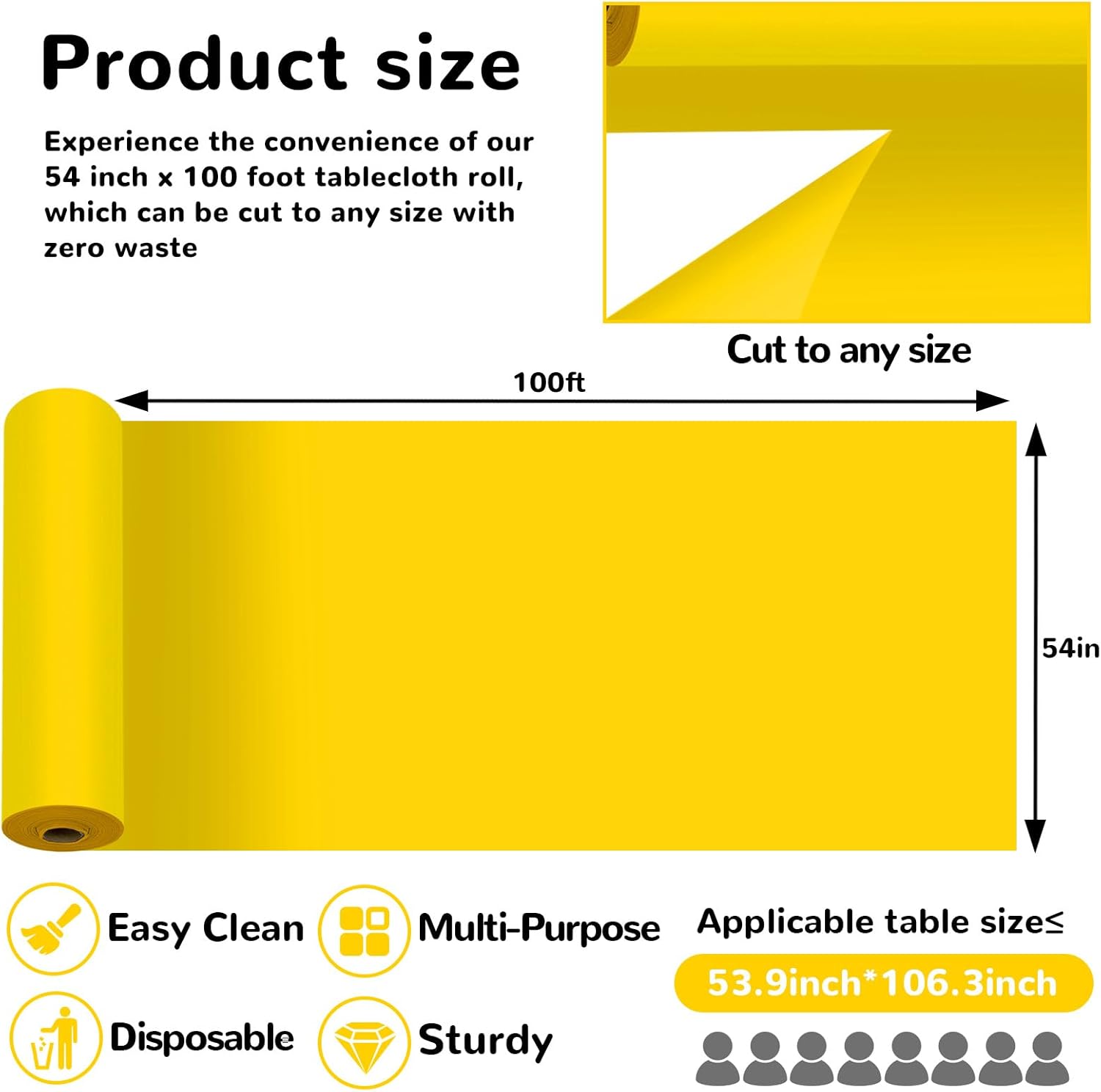 100 Ft X 54 Inch Plastic Table Cloth Roll Yellow