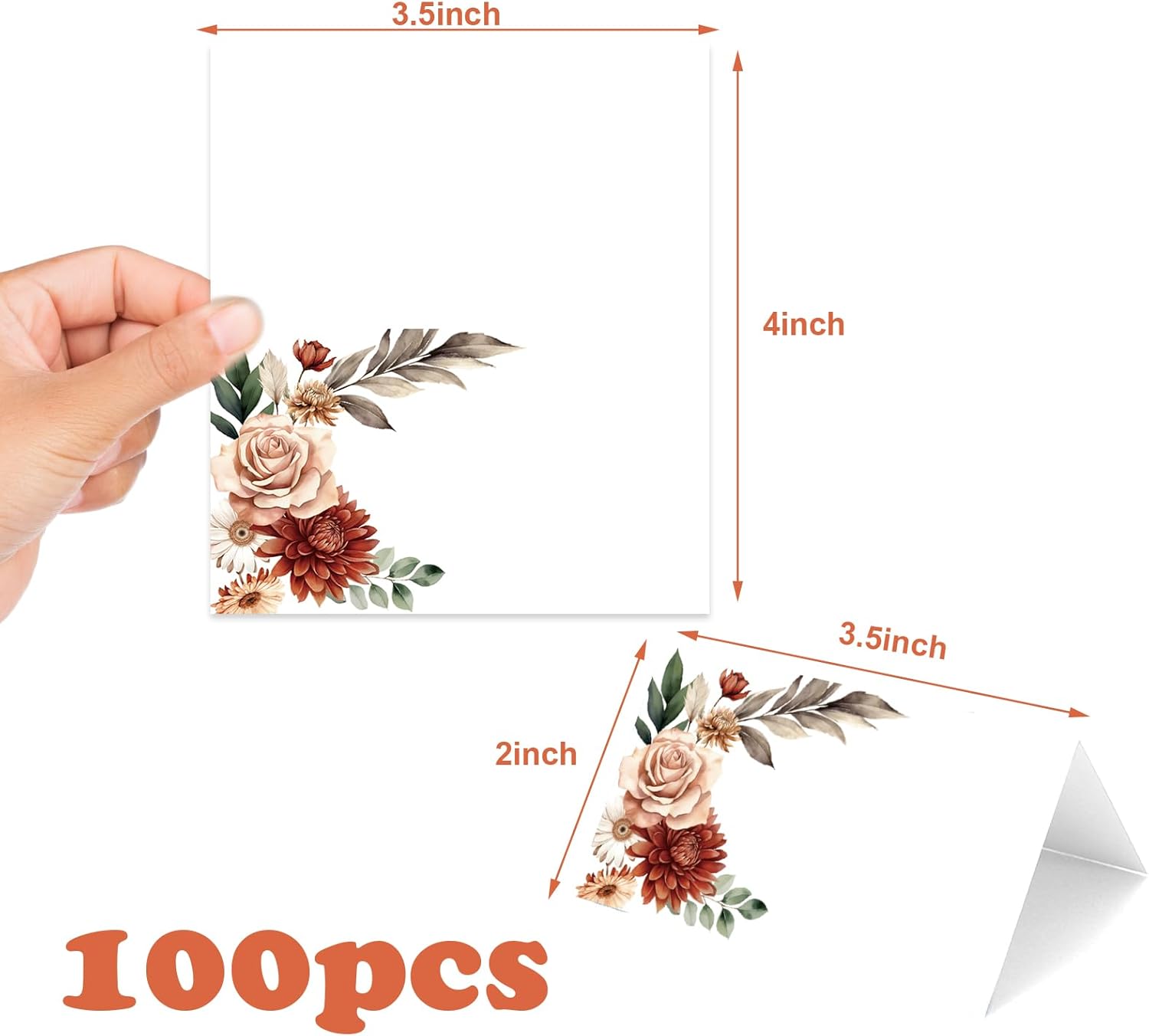 Whaline 100Pcs Fall Place Cards Retro Boho Floral Tented Name Cards