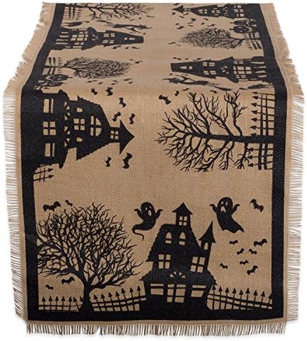DII Halloween Burlap Table Runner 14x74 Black Tan