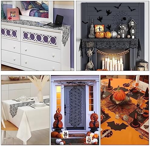 Cytokio Halloween Table Runner Black Lace Spider Web 18x72 Inch