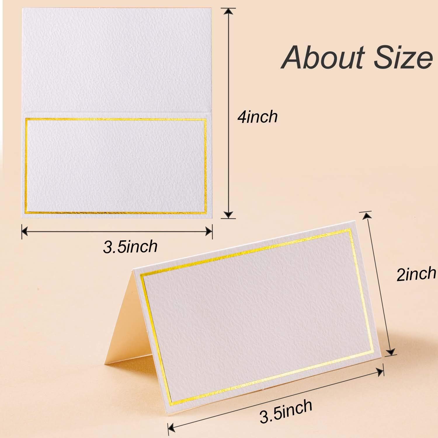 100Pcs Premium Place Cards with Gold Foil Border
