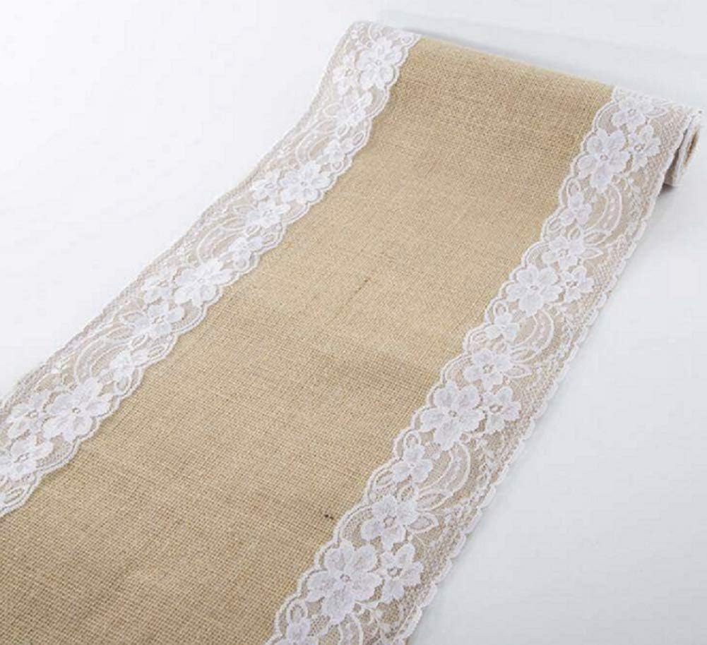 Jolly Jon Burlap Table Runner with White Lace