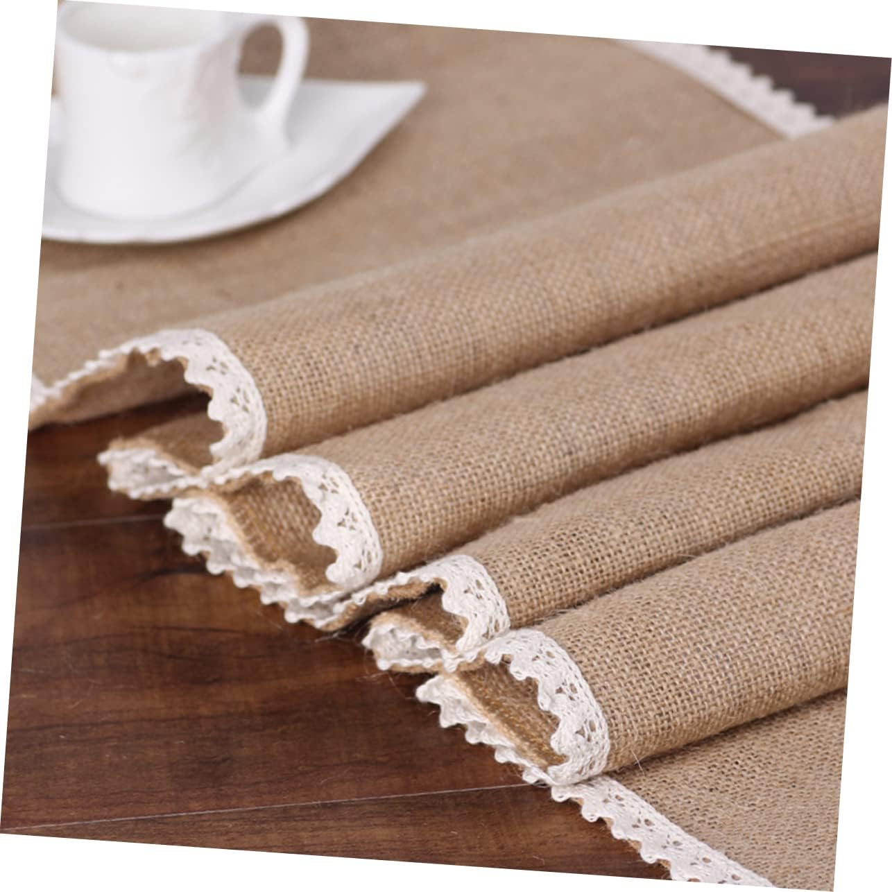 MAGICLULU 30x245cm Burlap Table Runner with Lace Edging