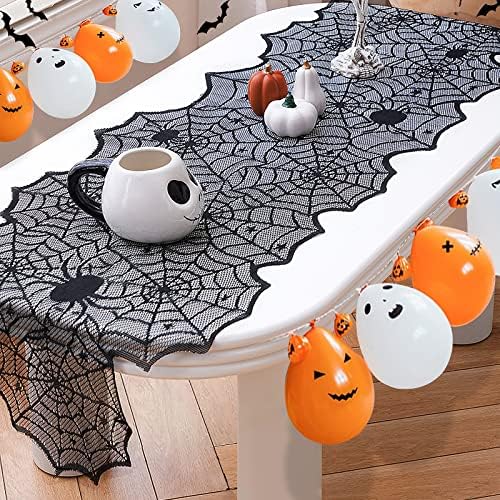 Halloween Table Runner - Black Lace Spider Web for Decor