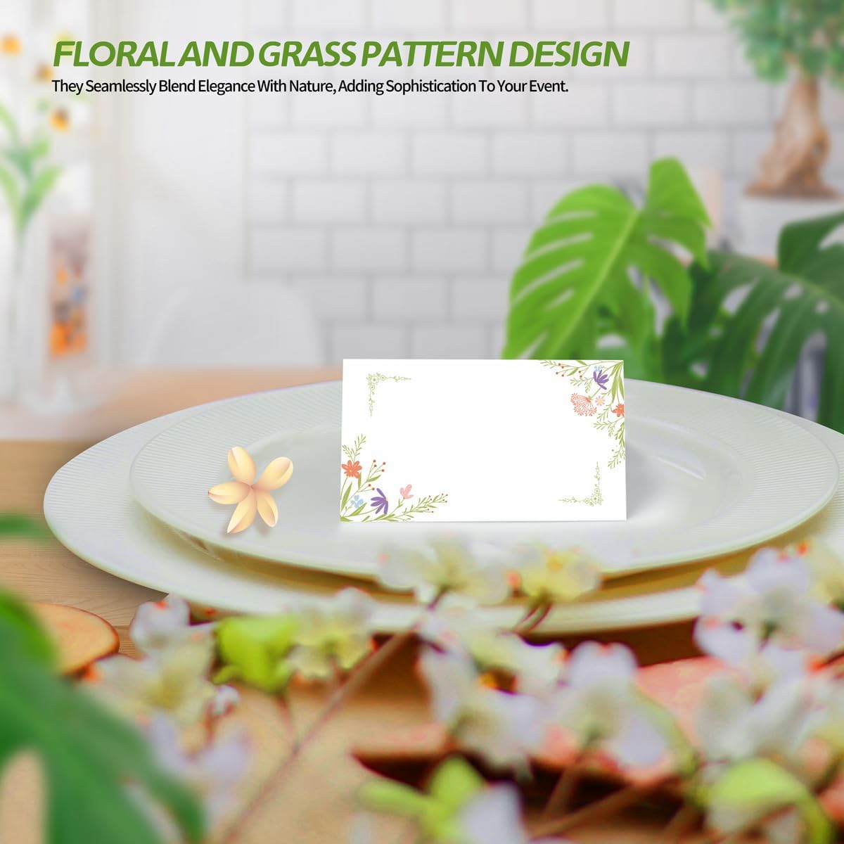 50pcs Double-Sided Foldable Place Cards with Floral Design