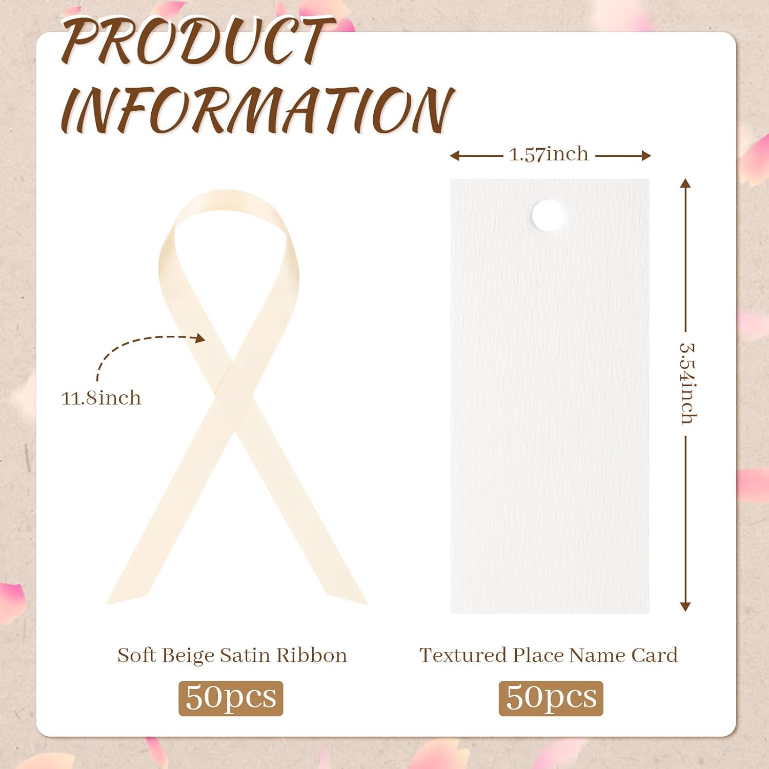 50 Pcs Blank Wedding Place Cards with Slinky Ribbons