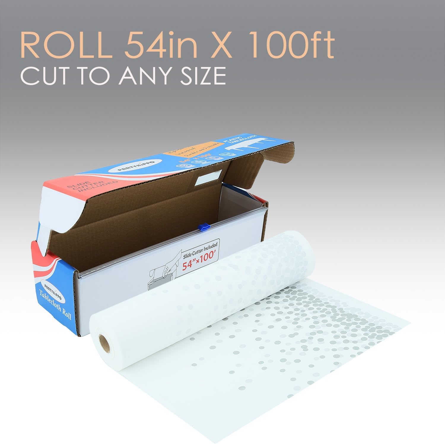 PARTYHIPPO Plastic Tablecloth Roll 54 x 100 with Cutter Box