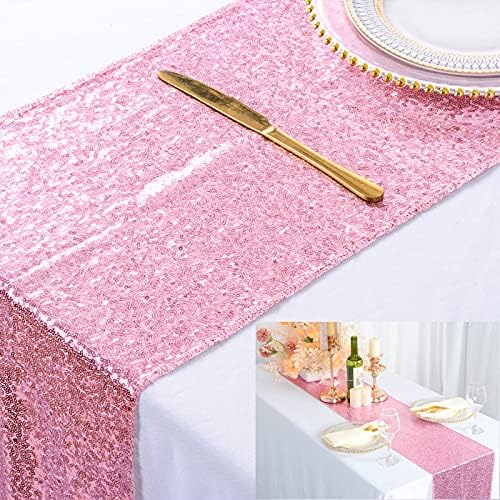 ShinyBeauty 12x72-Inch Fuchsia Pink Sequin Table Runner