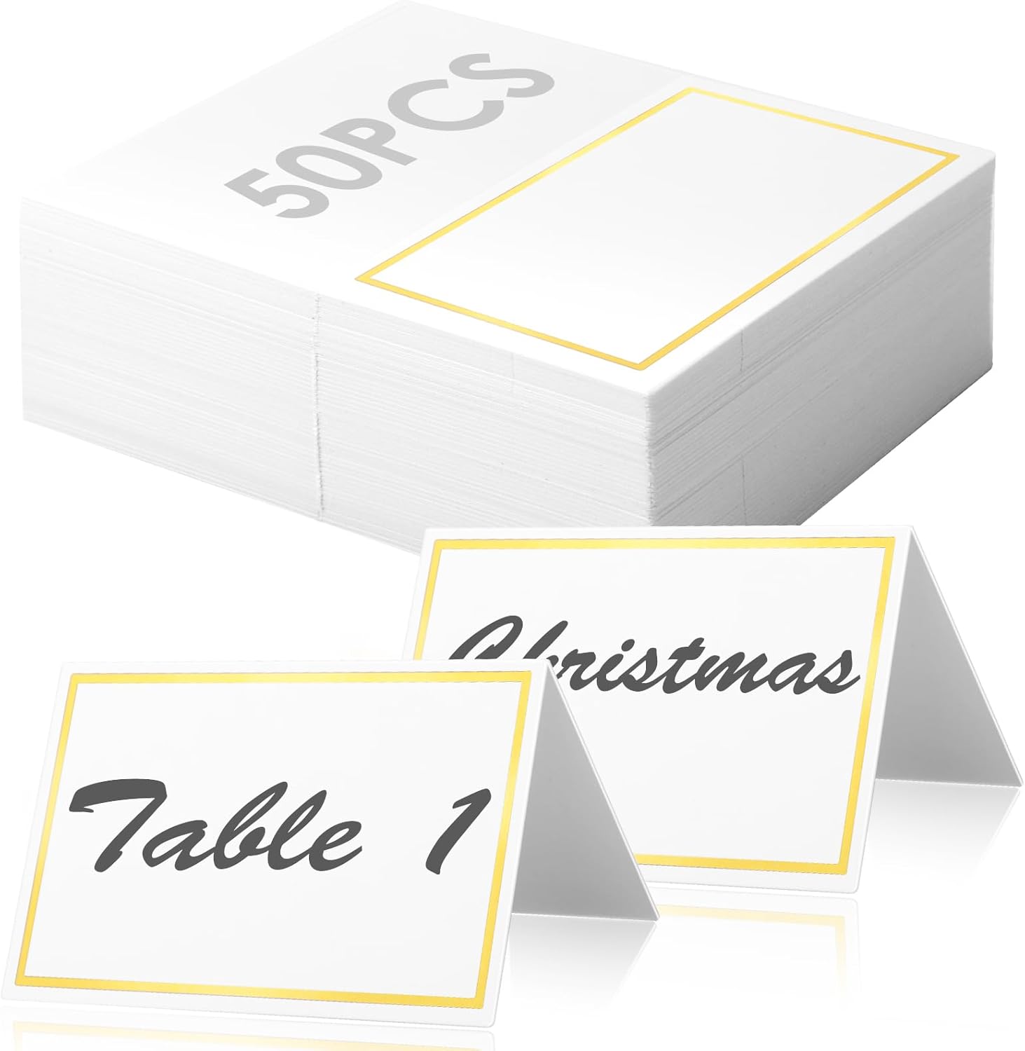 GeeRic 50 Pcs Foldable Place Cards with Gold Foil Border