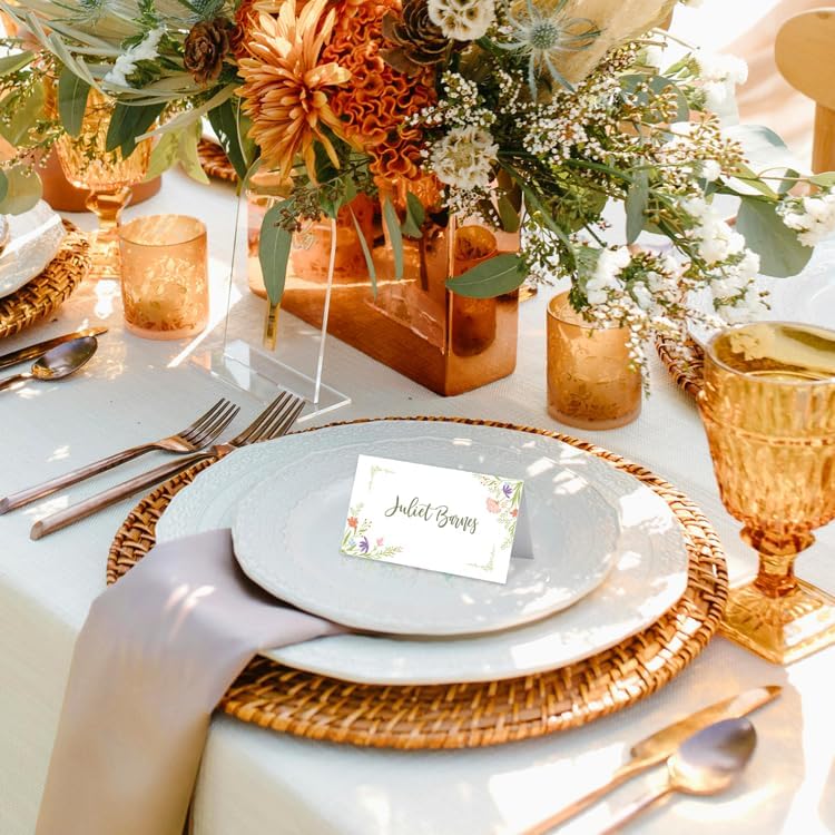 50pcs Double-Sided Foldable Place Cards with Floral Design