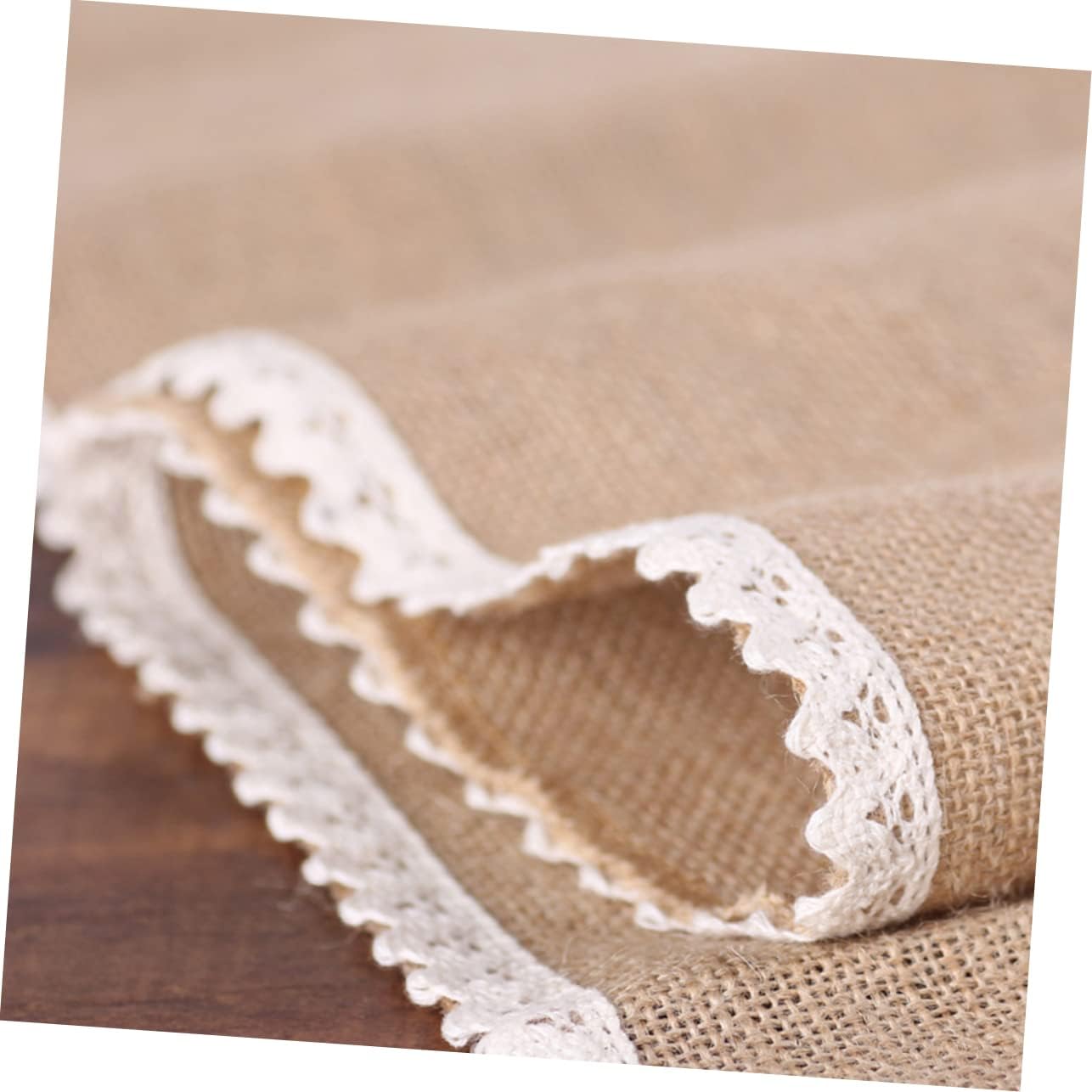 MAGICLULU 30x245cm Burlap Table Runner with Lace Edging