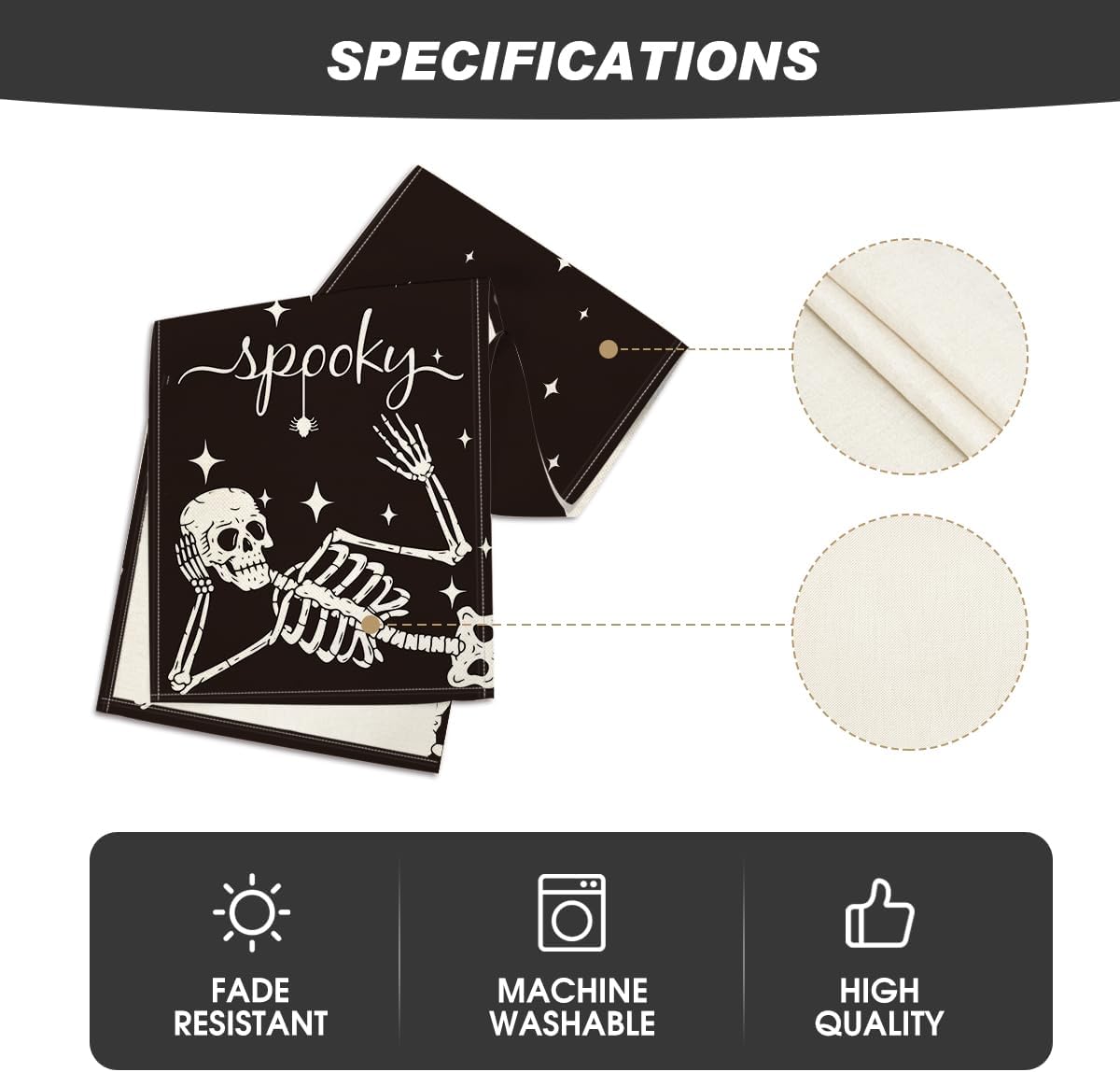 Artoid Mode Halloween Table Runner with Skeleton Spider Design