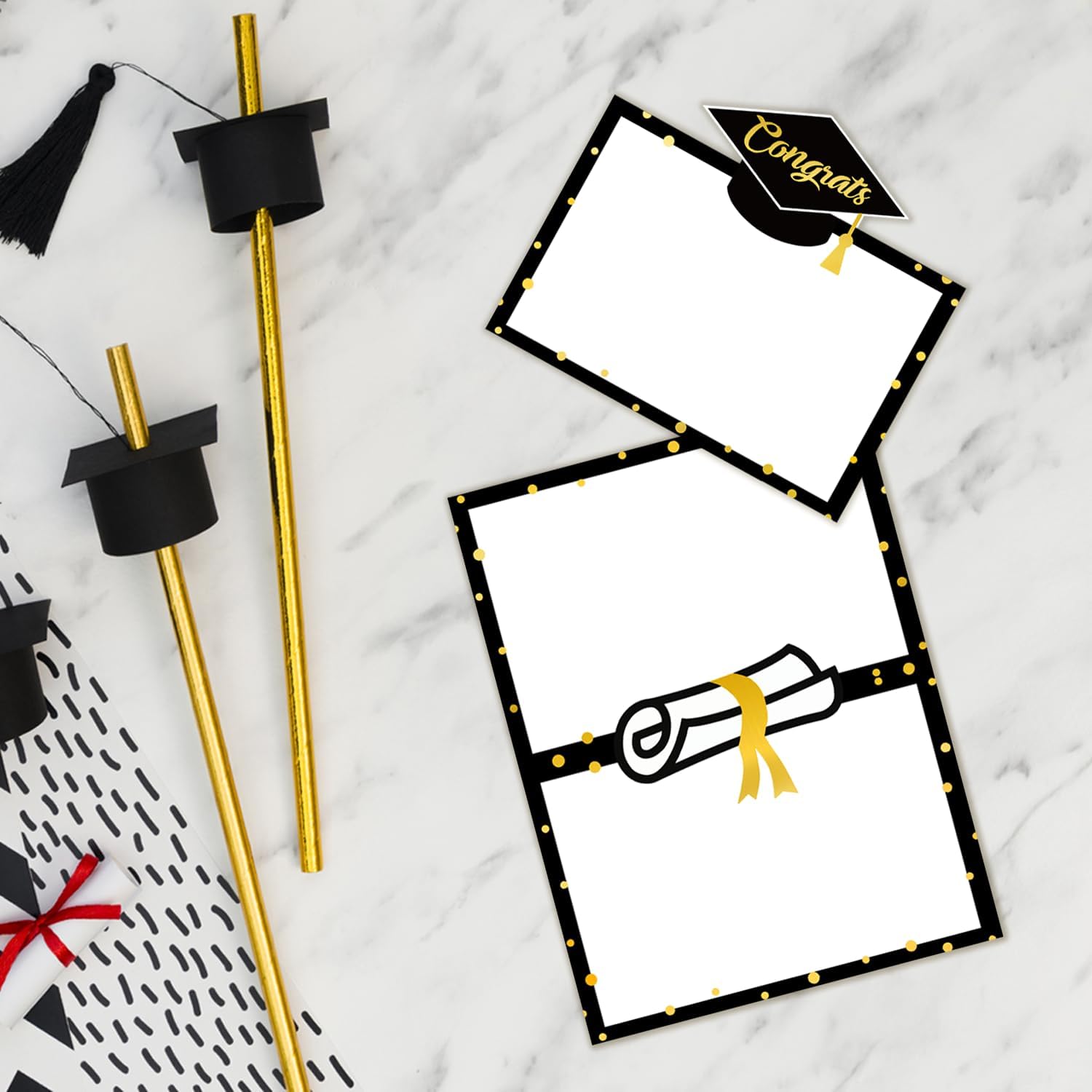 48 Pcs Grad Place Cards with Gold Design