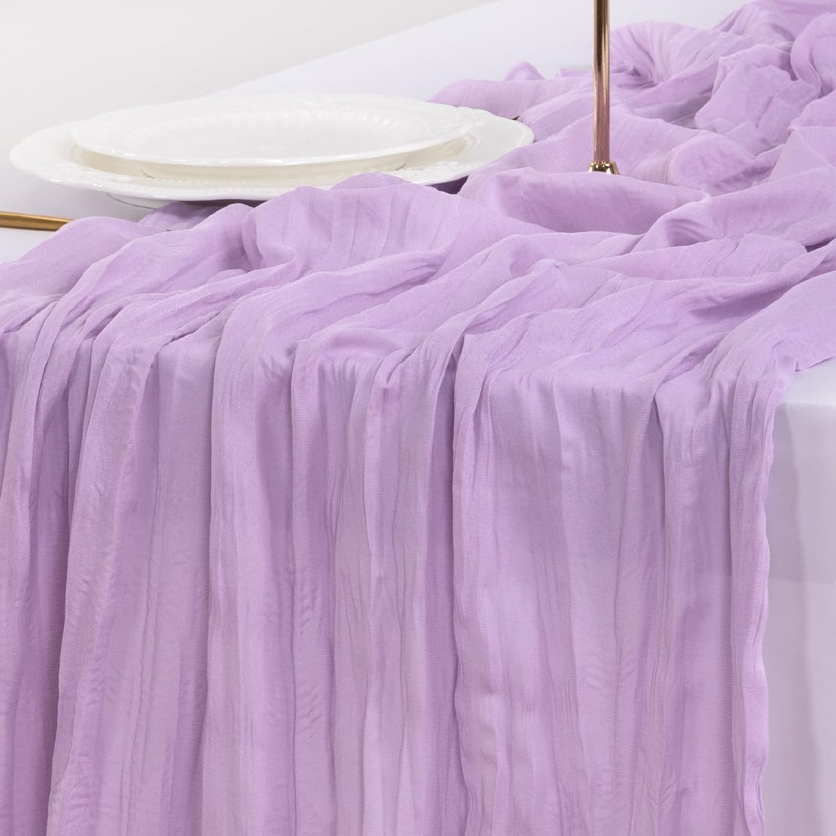 Socomi 6pcs Lilac Purple Lavender Cheesecloth Table Runner 120 Inch 10FT