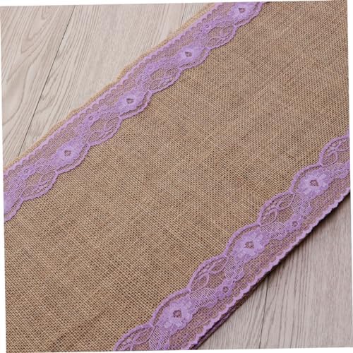 Unomor 275x30cm Burlap Table Runner with Lace Edging