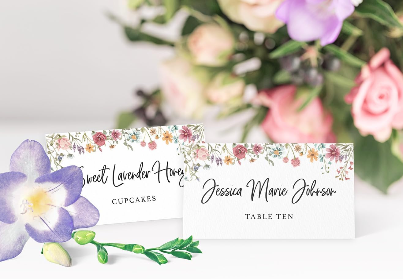 Printed Party Place Cards with Wildflower Design Set of 25