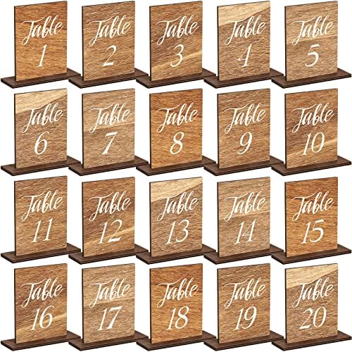 Chunful 20 Pcs Wooden Table Numbers with Base for Wedding Centerpieces