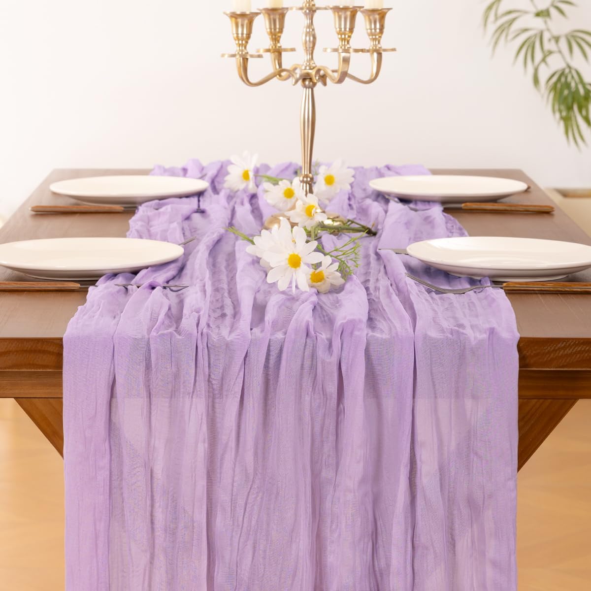 Socomi 6pcs Lilac Purple Lavender Cheesecloth Table Runner 120 Inch 10FT
