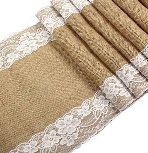 Jolly Jon Burlap Table Runner with White Lace