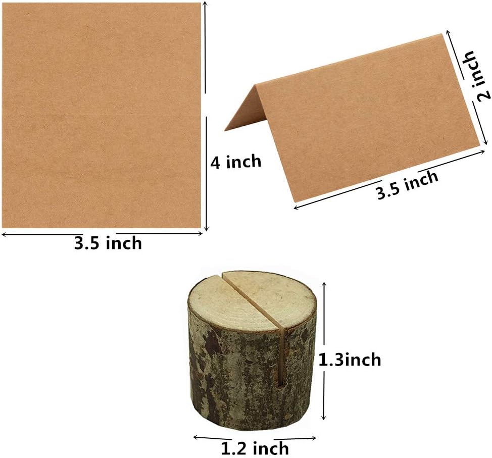 20Pcs Rustic Wood Table Numbers Holder and 30Pcs Kraft Place Cards