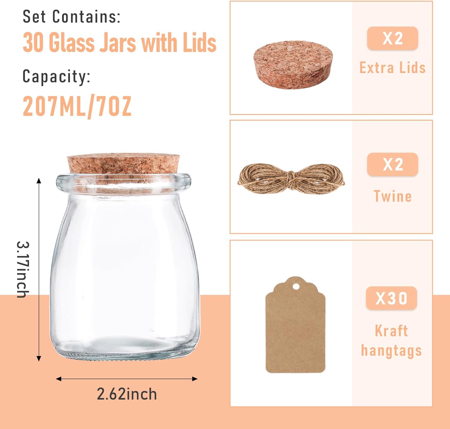 Small Glass Jars with Cork Lids 7 OZ 30 Pack