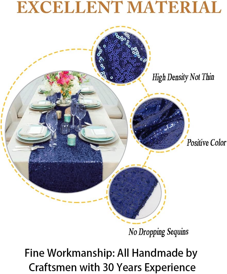ShinyBeauty Sequin Table Runner 12x108 Inch Navy Blue Wedding Decor