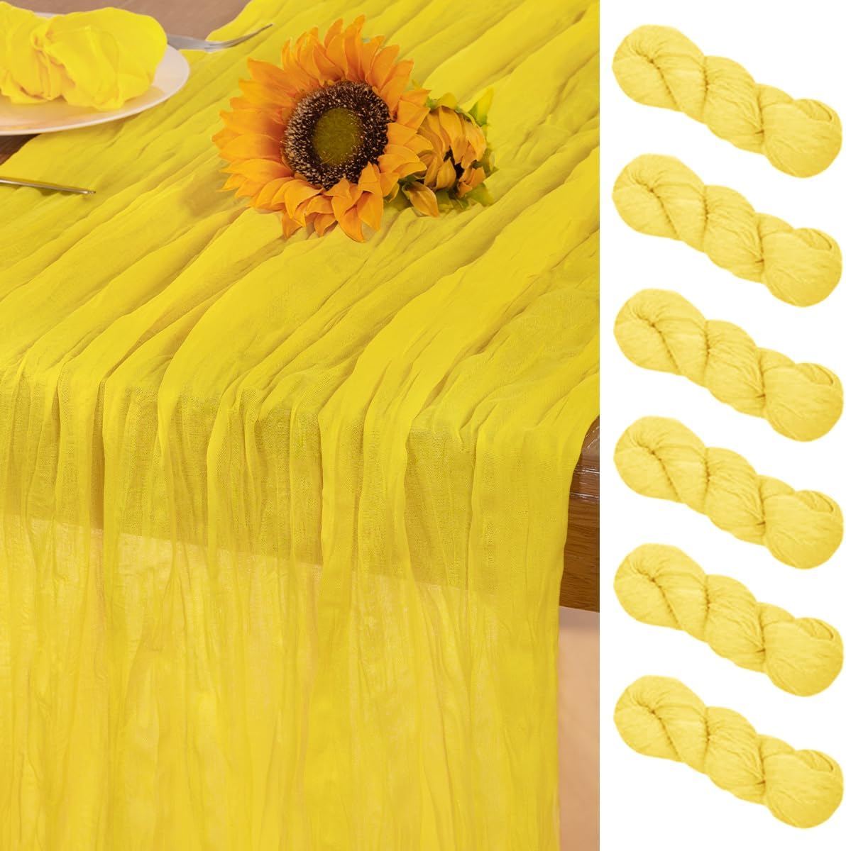 Yellow Cheesecloth Table Runner 6 Pack for Wedding and Baby Shower