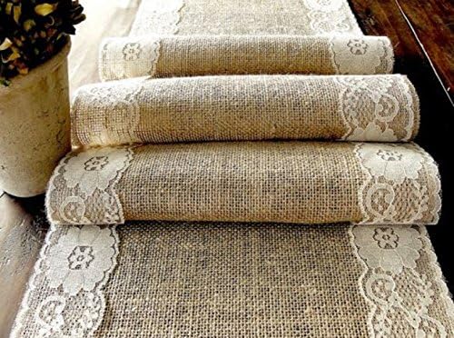 Jolly Jon Burlap Table Runner with White Lace