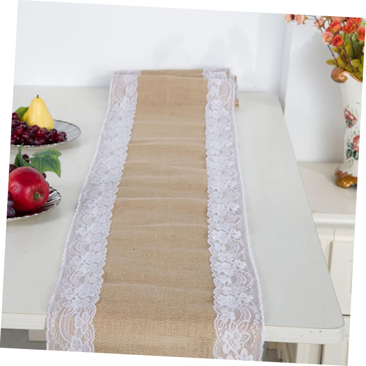 PRETYZOOM Decorative Linen Table Runner with Lace Design