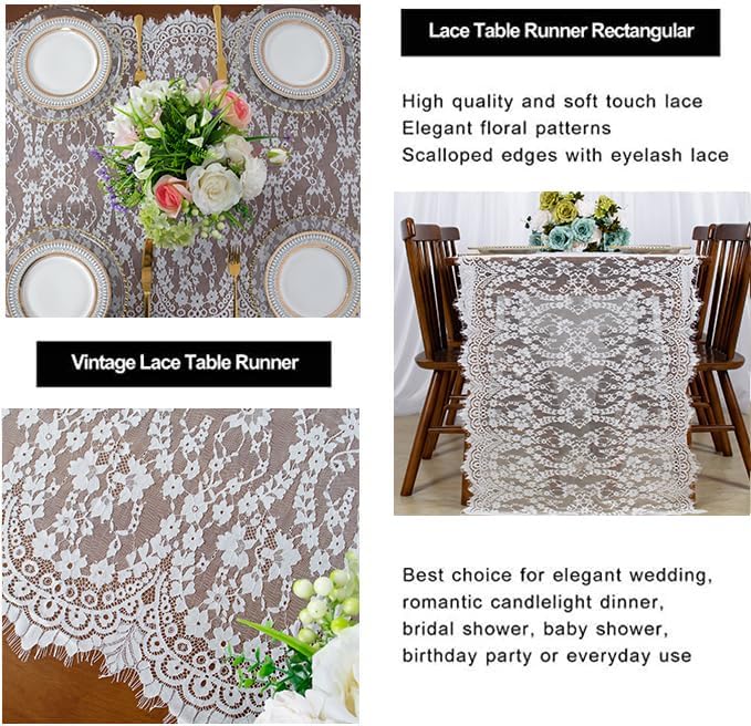 ShinyBeauty White Lace Table Runner 30x120 Inch