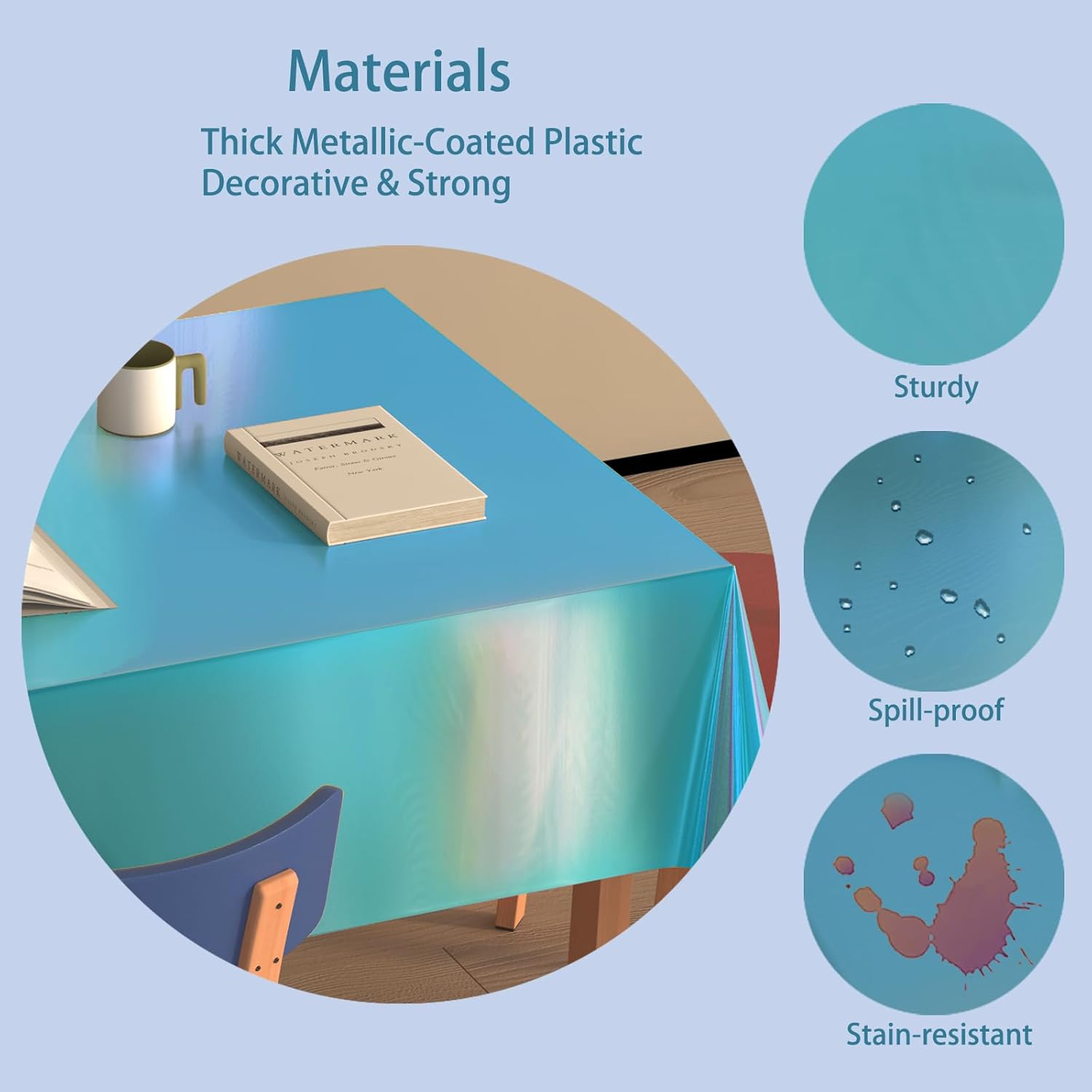 4 Pack Iridescent Plastic Tablecloths for Rectangle Tables