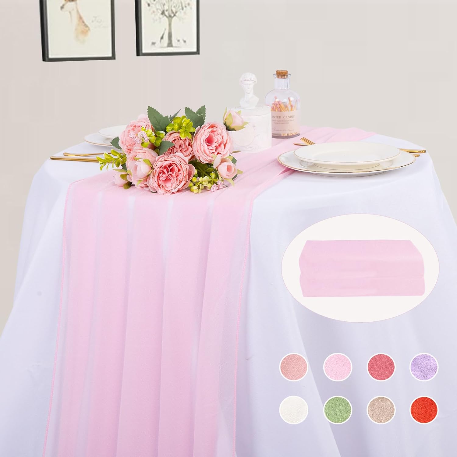 2 Pack 10ft Blushing Pink Chiffon Table Runner