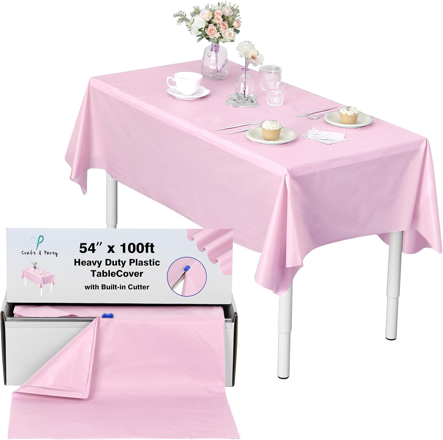 Craft And Party 54 in x 100 ft Table Cover Roll Light Pink