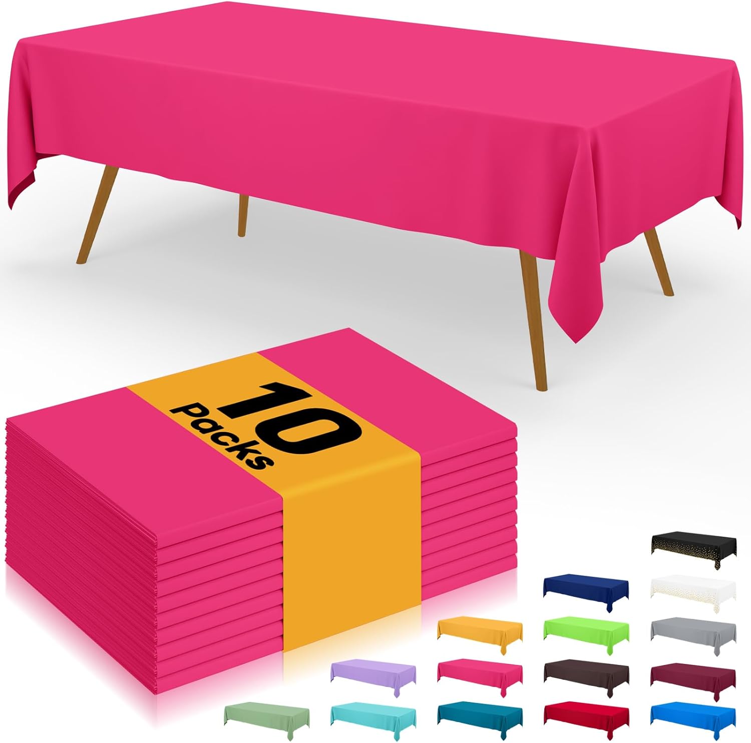 Smiry Disposable Table Cloth 10 Pack Hot Pink 54x108 Inch