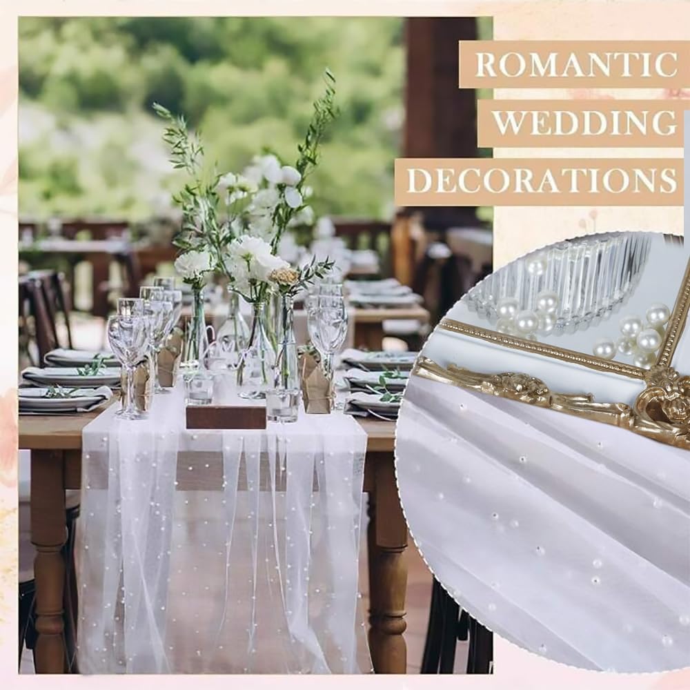 Pearl Tablecloths Wedding Table Runner Veil Decor