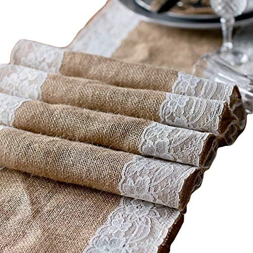 AK TRADING CO Burlap Table Runner with Side Lace - Ivory 12x108 Inches