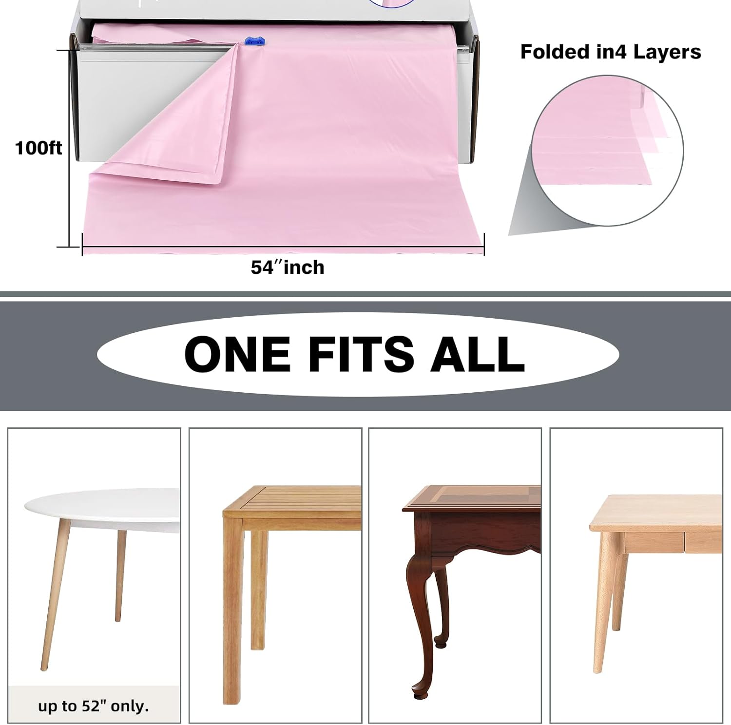Craft And Party 54 in x 100 ft Table Cover Roll Light Pink
