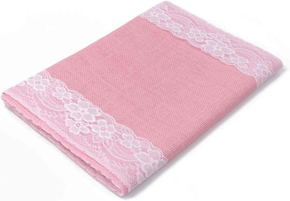 AAYU Pink Burlap Table Runner Placemat with Ivory Lace