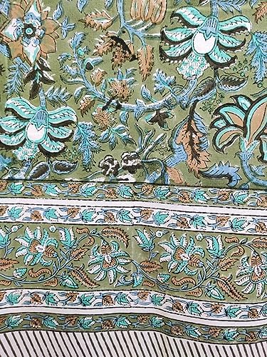ATOSII Eden Green 100 Cotton Boho Square Tablecloth 60x60 Inches