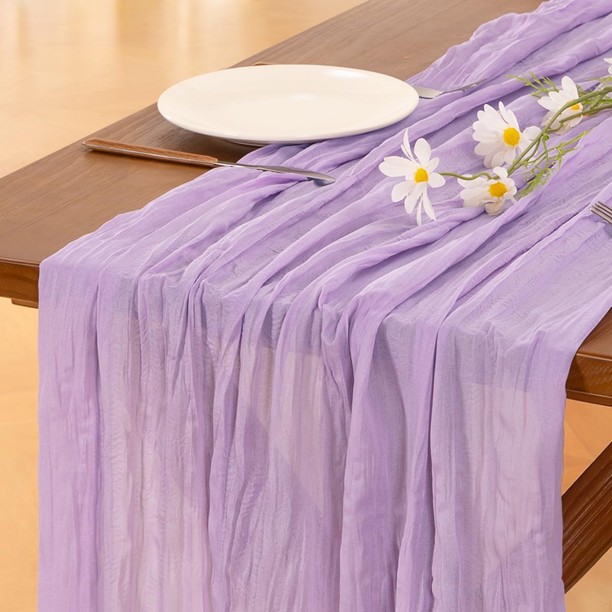 Socomi 6pcs Lilac Purple Lavender Cheesecloth Table Runner 120 Inch 10FT