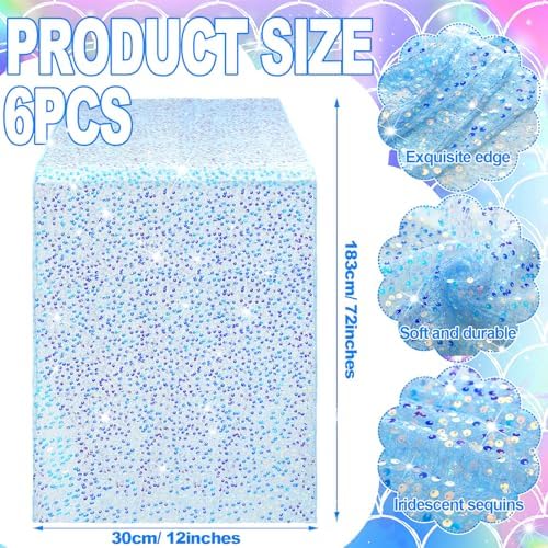6 Pcs Iridescent Sequin Table Runner Blue 12x72 Inch
